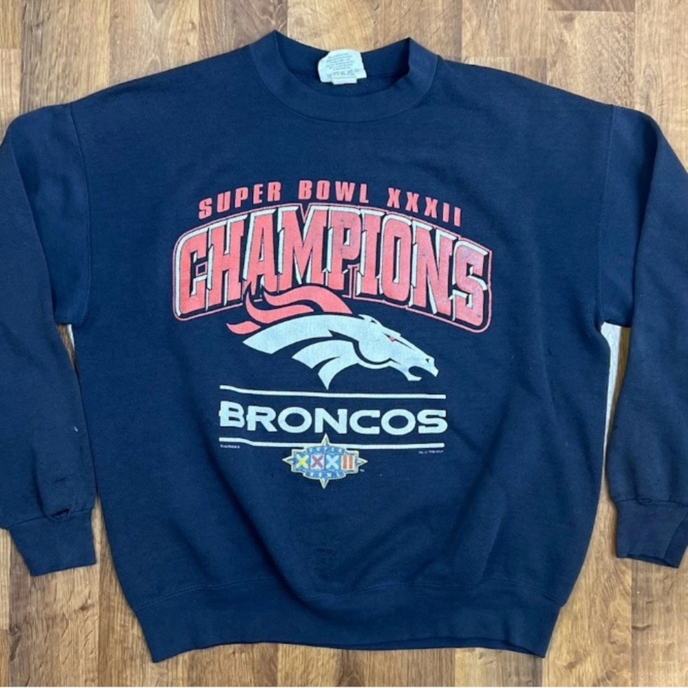 Lee Denver Broncos Super Bowl Champs Crewneck Sweatshirt men’s large navy blue